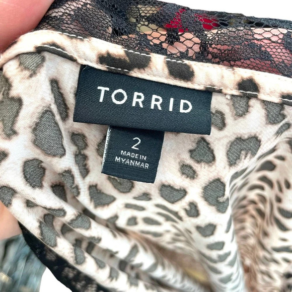 Torrid Sophie Satin Lace Trim Swing Cami Cheetah Leopard Print Plus Size 2X - Picture 7 of 9